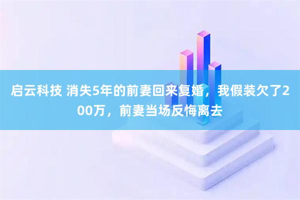启云科技 消失5年的前妻回来复婚,我假装欠了200万,前妻当场反悔离去